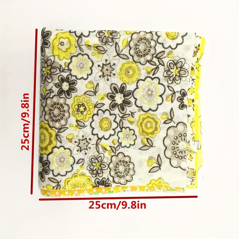 7pcs Yellow Floral Plaid Polka Dot Cloth Set for DIY Sewing Scrapbooking
