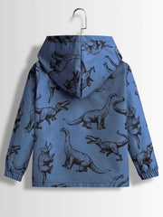 Boys Dinosaur Print Hooded Zipper Jacket