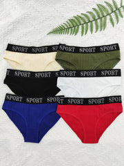 6pcs Letter Tape Sports Briefs Elastic Intimates Panties Women's Lingerie