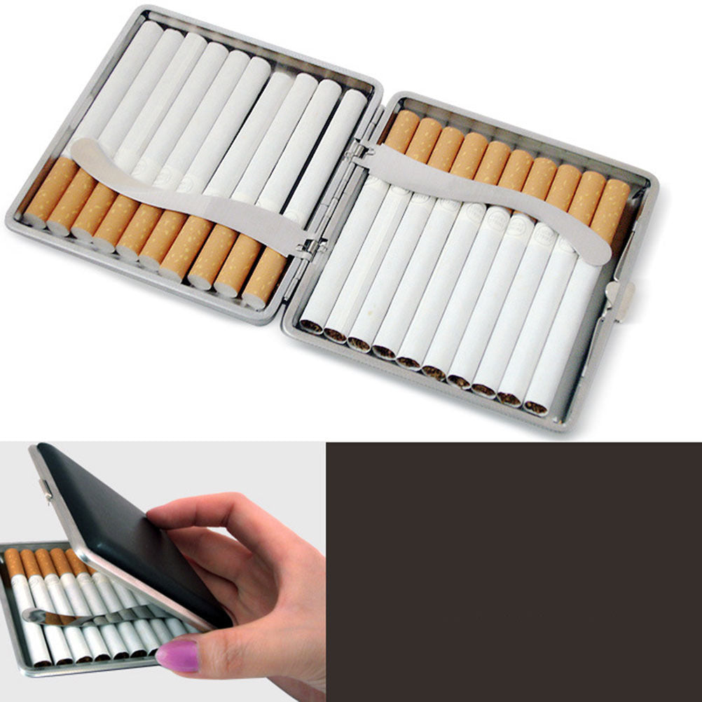 PU Leather Cigarette Case Box Metal Holder for Smoker