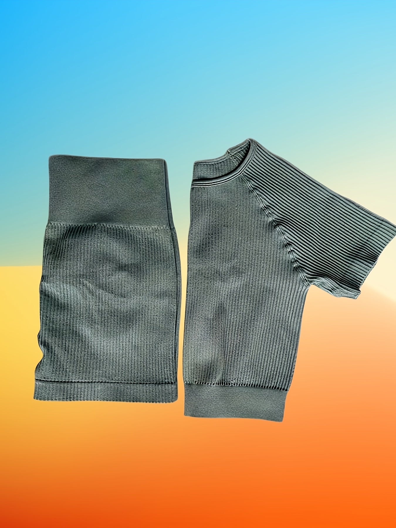 Ribbed Yoga Set Crop Top & High Waist Shorts Activewear