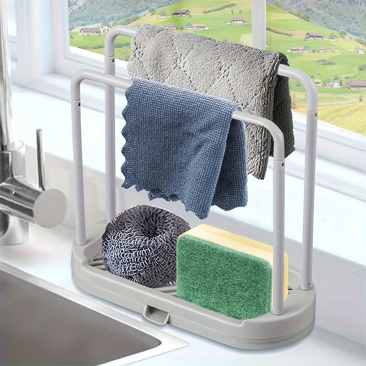 Kitchen Sponge Holder Dishcloth Hanger Sink Rack Tray Organizer Stand