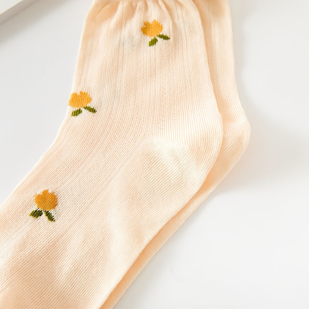 5 Pairs Women's Cotton Ruffle Crew Socks, Multicolor Boot Socks for Christmas