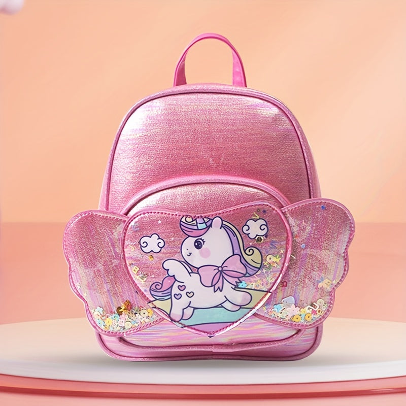 Love Heart Unicorn Backpack For Kids Sequin Kindergarten School Bag
