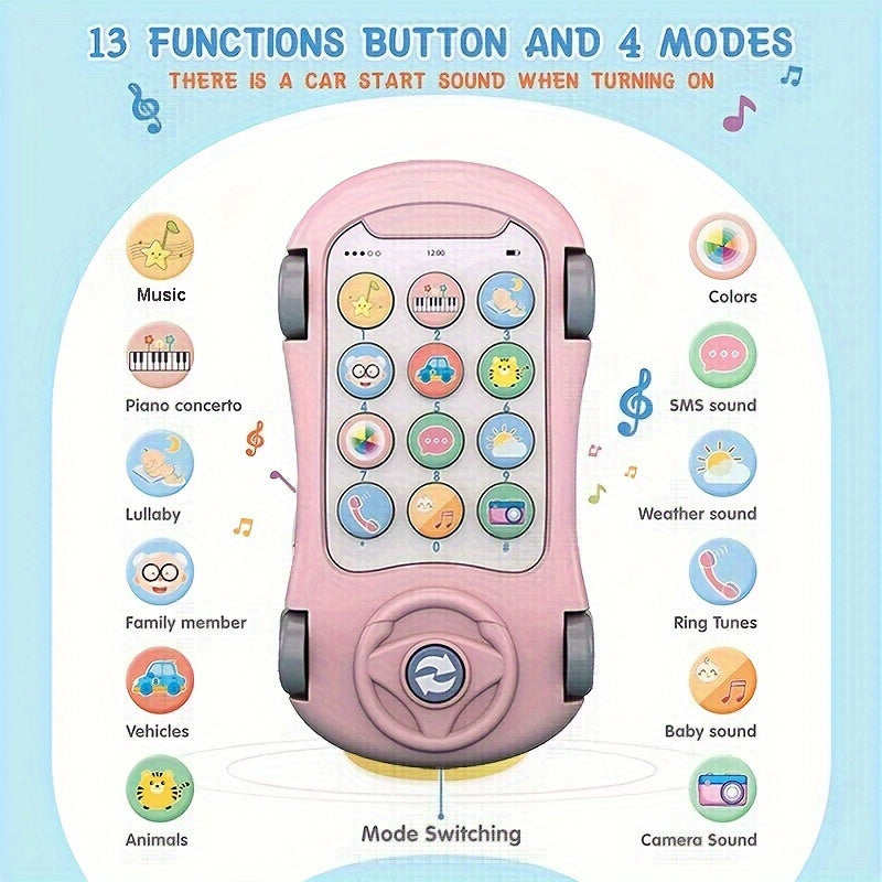 Kids' Interactive Music & Projection Phone Toy with Cartoon Car Learning Gift