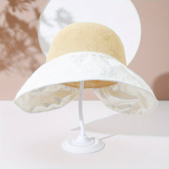 Beige Bowknot Embossed Sun Hat Wide Brim Bucket Hat