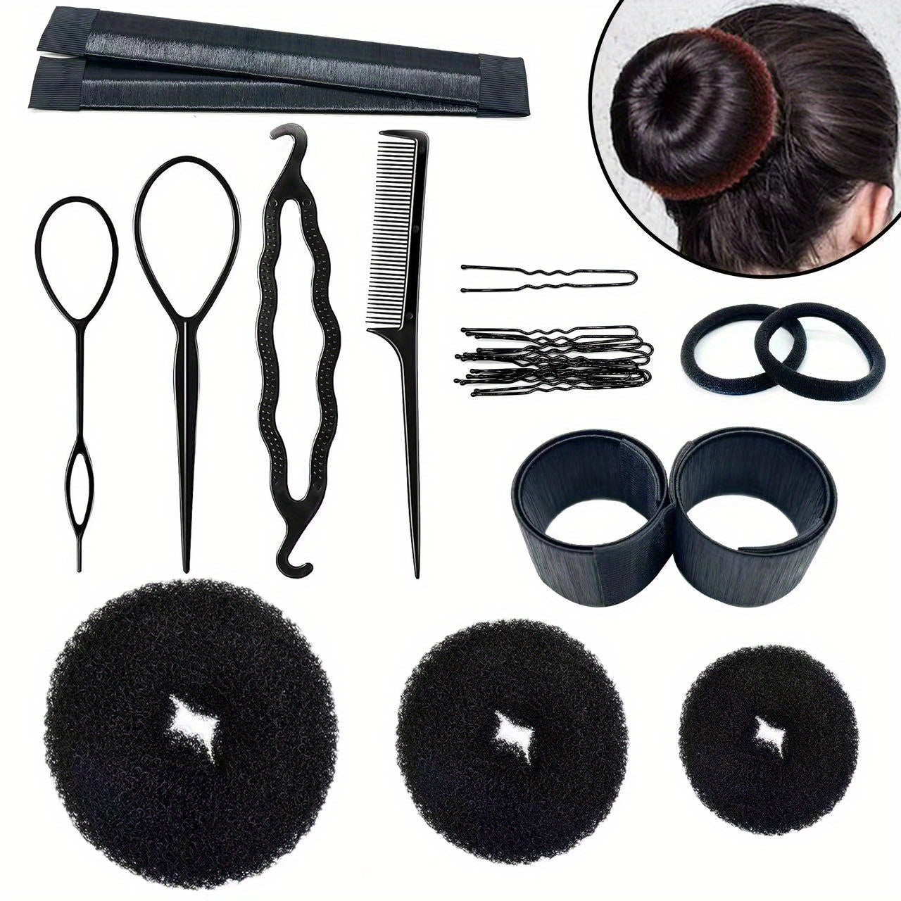 Hair Bun Shaper Set with Bun Donuts, Bun Markers, Ponytail Tools