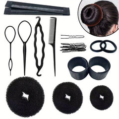 Hair Bun Shaper Set with Bun Donuts, Bun Markers, Ponytail Tools