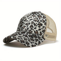 Leopard Tiger Ponytail Baseball Cap Vintage Print Mesh Trucker Hat