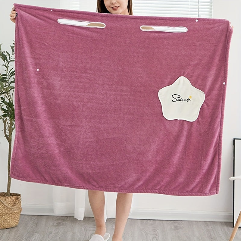 Coral Velvet Bath Skirt for Adults Quick Drying Bathrobe with Pocket