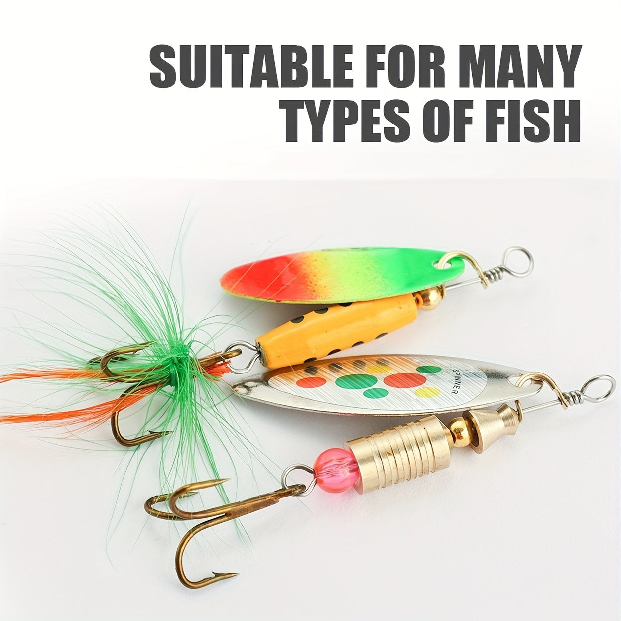5pcs Sequin Spinner Fishing Lure Feathered Hard Bait Treble Hook