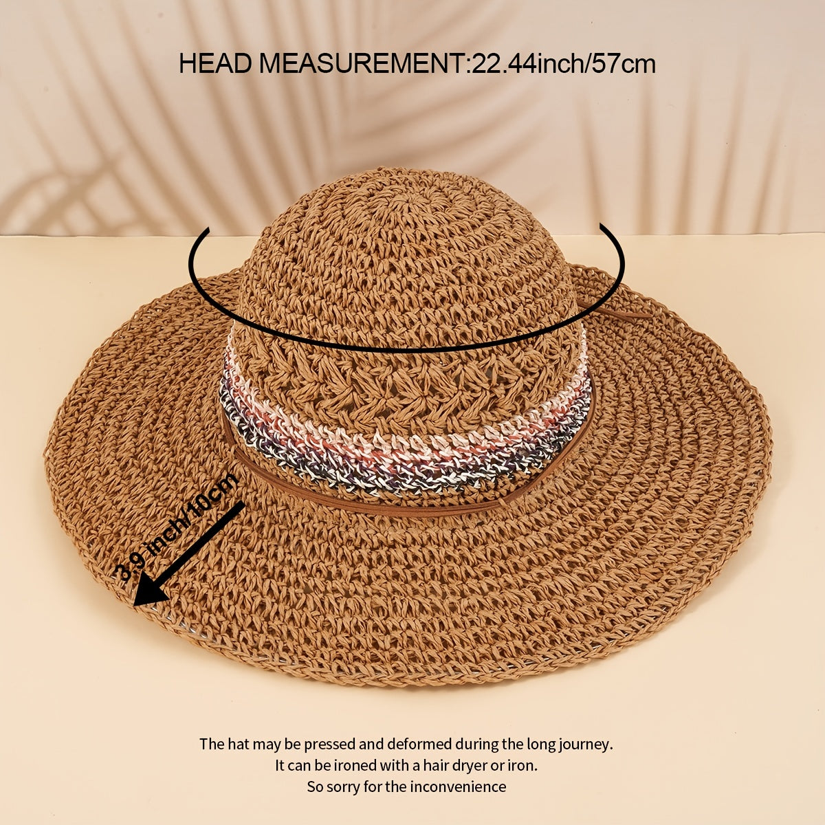 Boho Foldable Straw Hat Big Brim Beach Sunshade Hat for Women