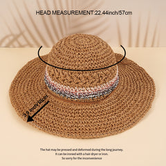 Boho Foldable Straw Hat Big Brim Beach Sunshade Hat for Women