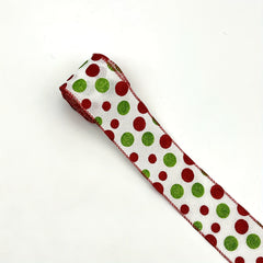 4.57m Christmas Wired Ribbon Red Green Xmas Wrapping Polka Dot Swirl