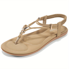 Women's Thong Sandals with Elastic Strap, Beach Slip-On Shoes