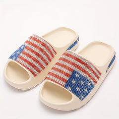 Flag Pattern Open Toe Breathable Slides Soft Sole Slippers