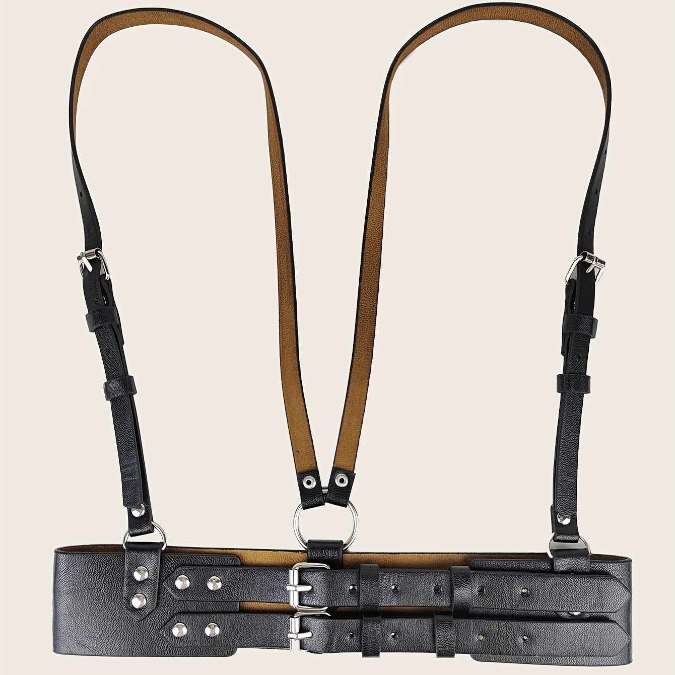 Punk Body Harness Belt PU Leather Double Pin Buckle Waistband