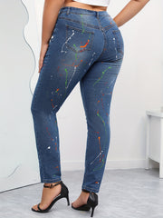 Splash Print Ripped High Rise Skinny Jeans
