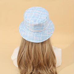 Tie Dye Plaid Print Bucket Hat Casual Fisherman Hat