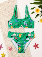 2pcs Dino Pattern Swimsuit For Girls Summer Hawaii Vacation