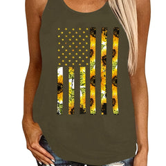 Sunflower Print Tank Top Casual Loose Racerback Tank Top