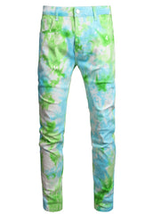 Tie Dye Print Slim Fit Jeans Mens Casual Street Style Denim Pants