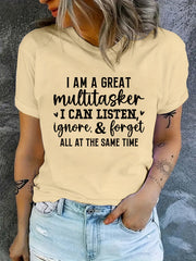 Letter Graphic Crew Neck T-shirt Short Sleeve Casual Sports Summer Top