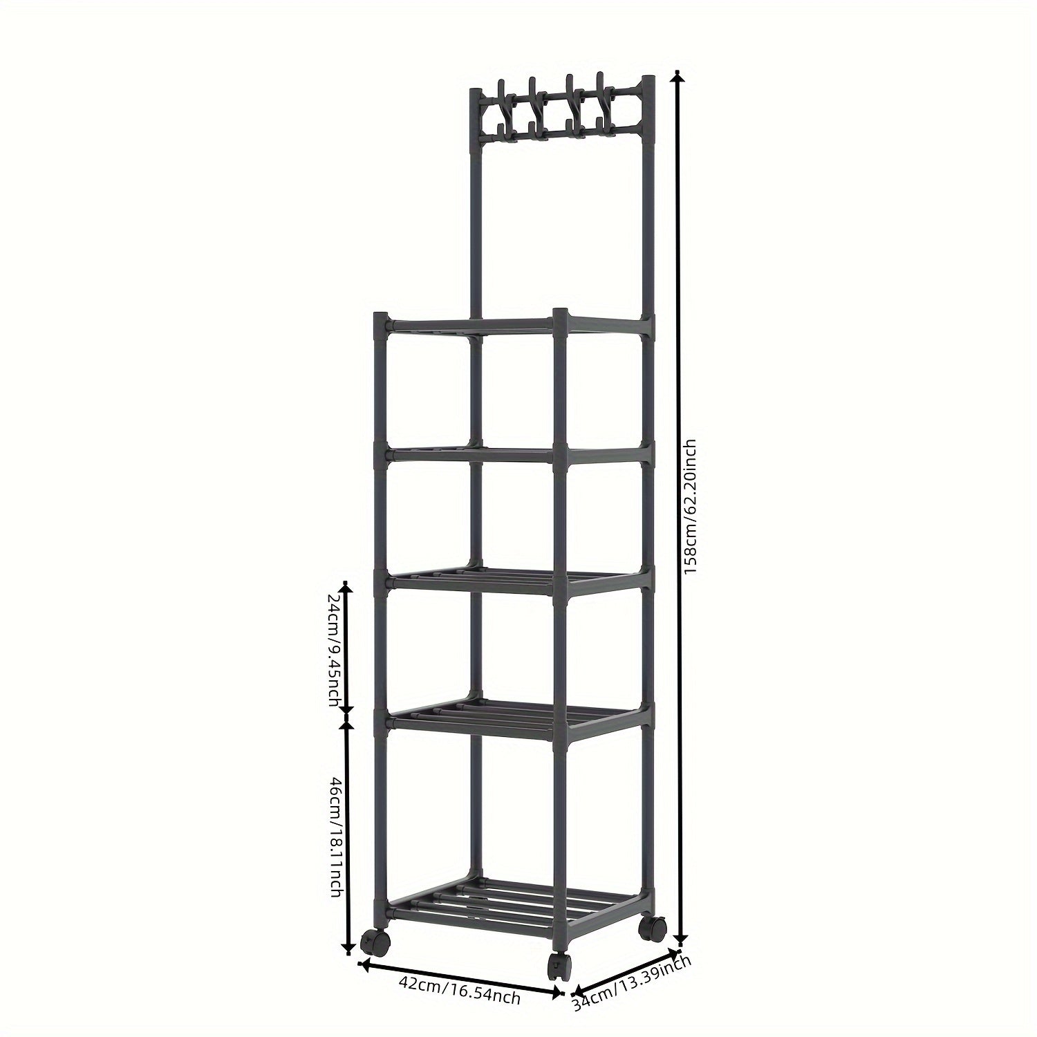 5-Layer Kitchen Storage Rack with Pulleys & Hooks