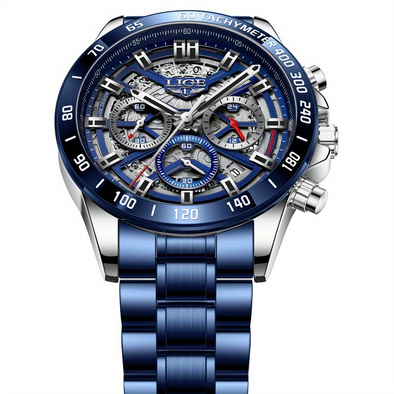 LIGE Waterproof Boys Watch Business Sports Quartz Chronograph Wristwatch