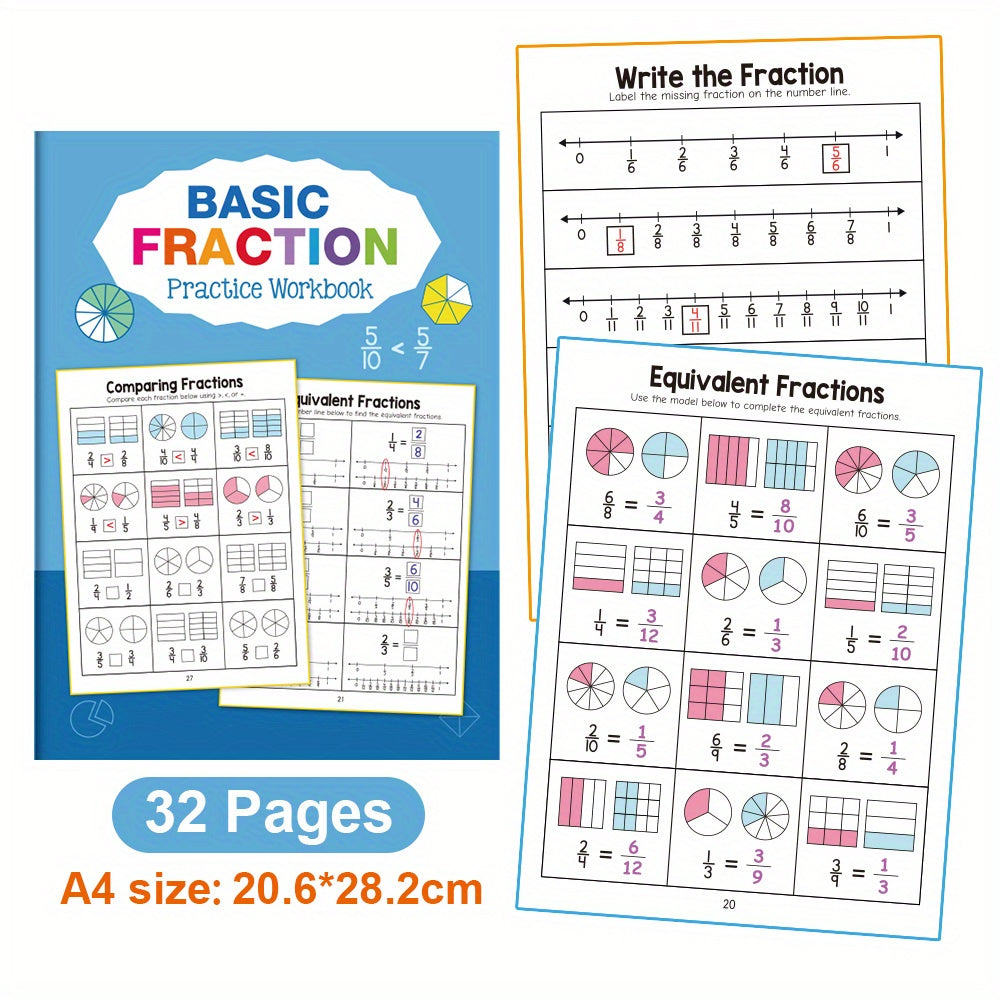 Fraction Practice Workbook for Grades 3-5, Colorful Illustrations