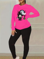 Women's Plus Size Halloween 2 Piece Set Skull & Pumpkin Print