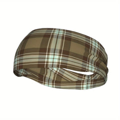 Vintage Plaid Headband Earthy Brown Teal Grid for Sports & Casual Outfits