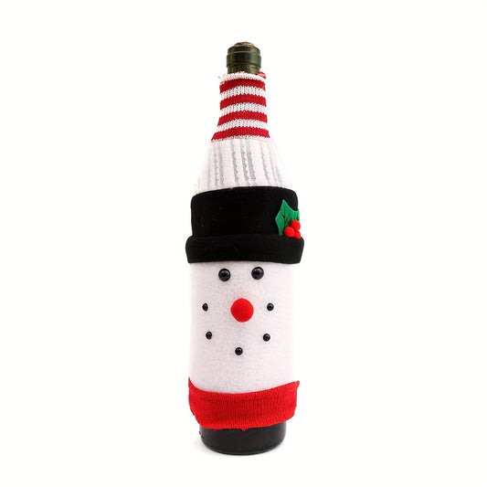Christmas Knitted Cartoon Wine Bottle Set Flannel Old Man Snowman Bag
