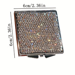 Rhinestone Decor Makeup Mirror Double Side Folding Square Mini Vanity Mirror