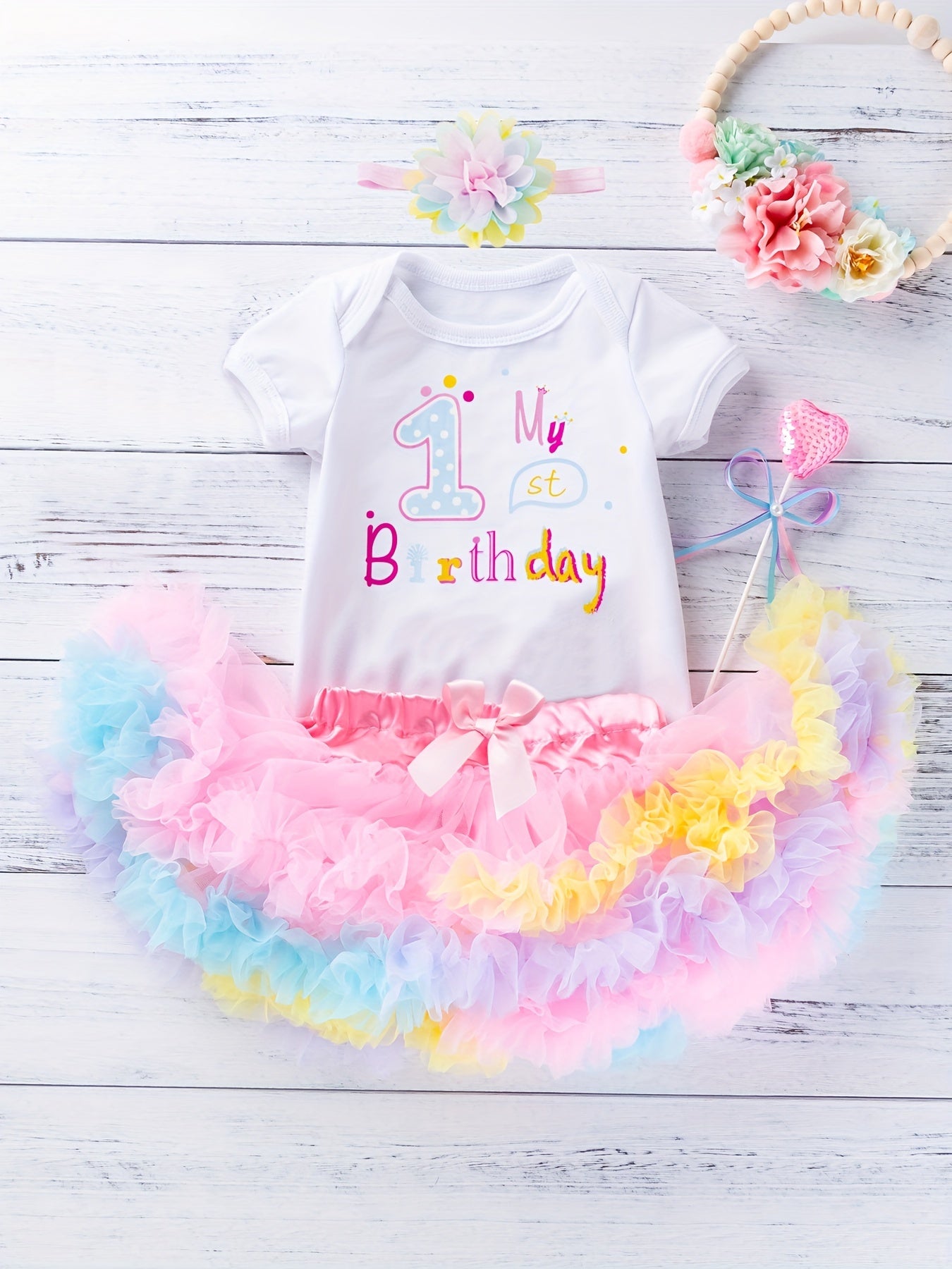 3pcs Baby My 1st Birthday Onesie & Tutu Set