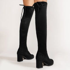 Women's Chunky Heel Long Boots Slip On British Style Boots