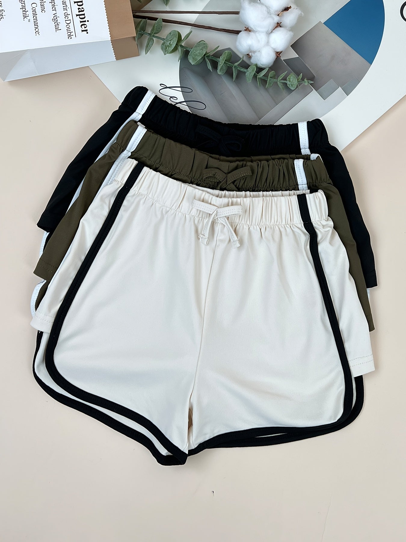 Girls Stripe Waist Bow Casual Sports Shorts Set