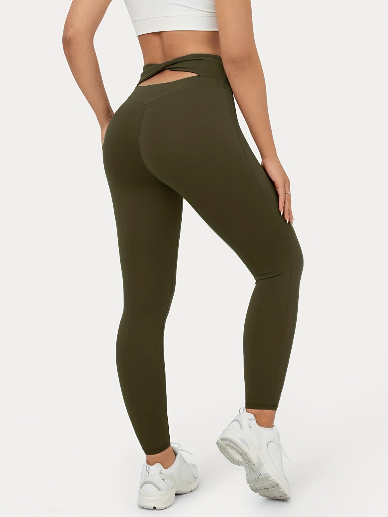 Sports Leggings Women's Plus Solid Twist Cut Out Back High Waist