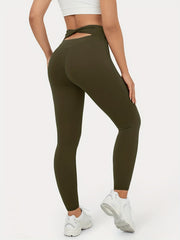 Sports Leggings Women's Plus Solid Twist Cut Out Back High Waist