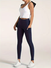 High Waist Yoga Pants With Pocket Solid Running Workout Athletic Leggings