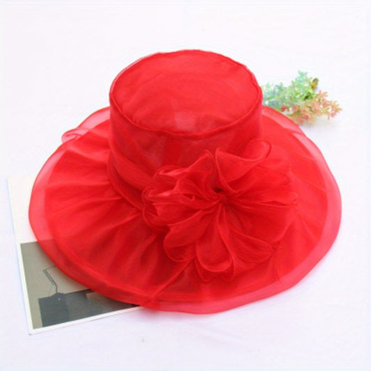Foldable Flower Organza Sun Hat Solid Mesh Breathable Travel Beach Hats
