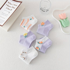 5 Pairs Floral Print Soft & Lightweight Ankle Socks Women's Stockings