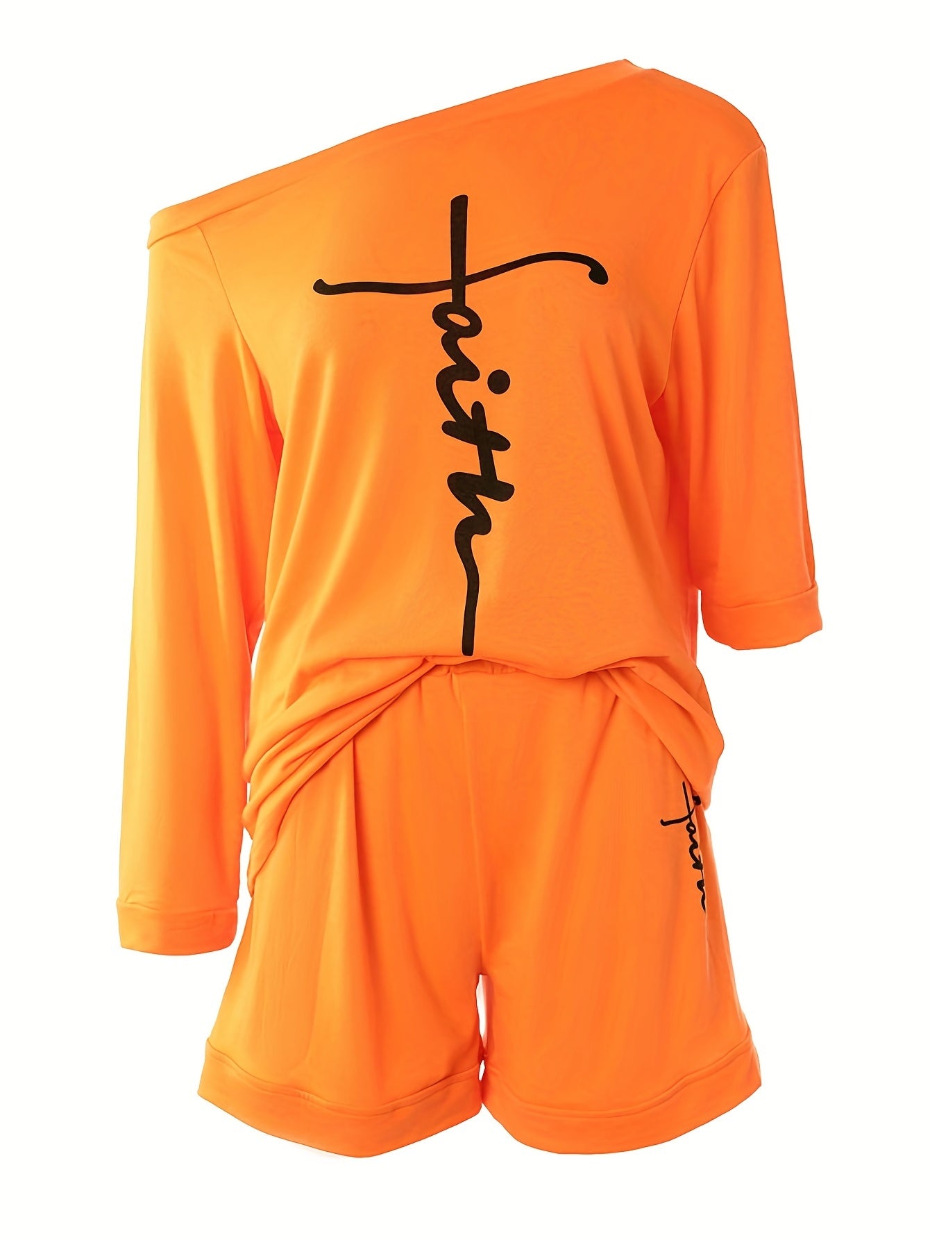 Faith Letter Print Two piece Set Tee & Shorts Women's Clothing