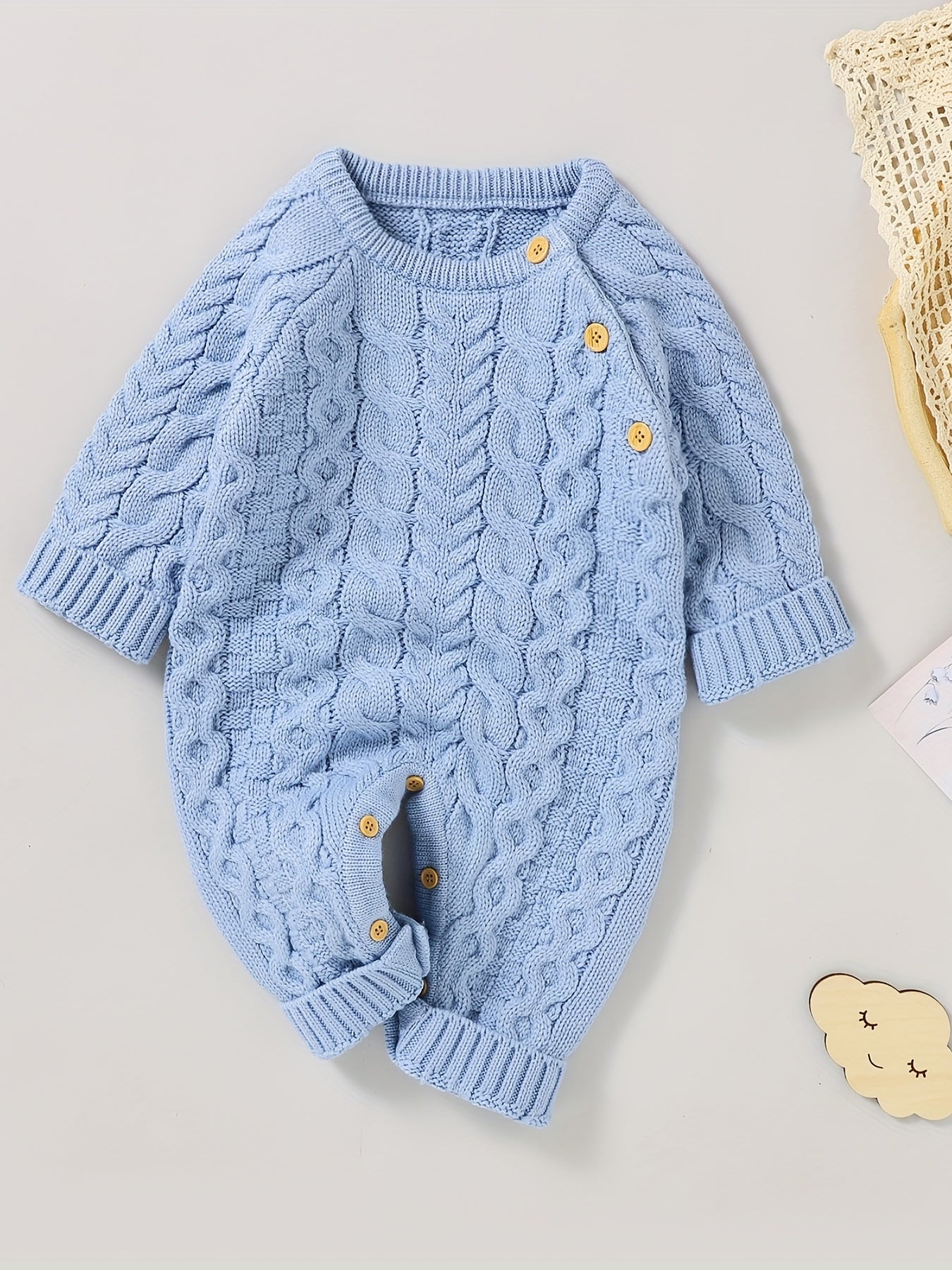 Baby Knitted Romper Long Sleeve Button Down Casual Onesie