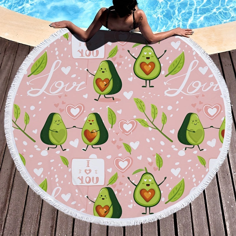 Avocado Pattern Round Beach Towel Quick Drying Soft Absorbent Beach Towel