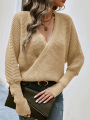 Solid Bat Sleeve Surplice Neck Jumper