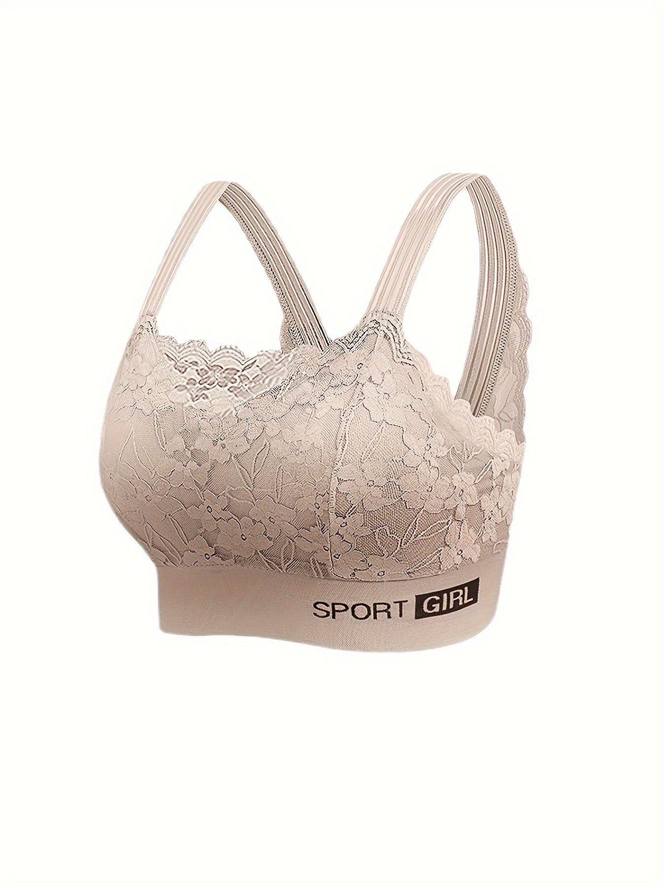 Lace Trim Wireless Sports Bra Breathable Push Up Bralette
