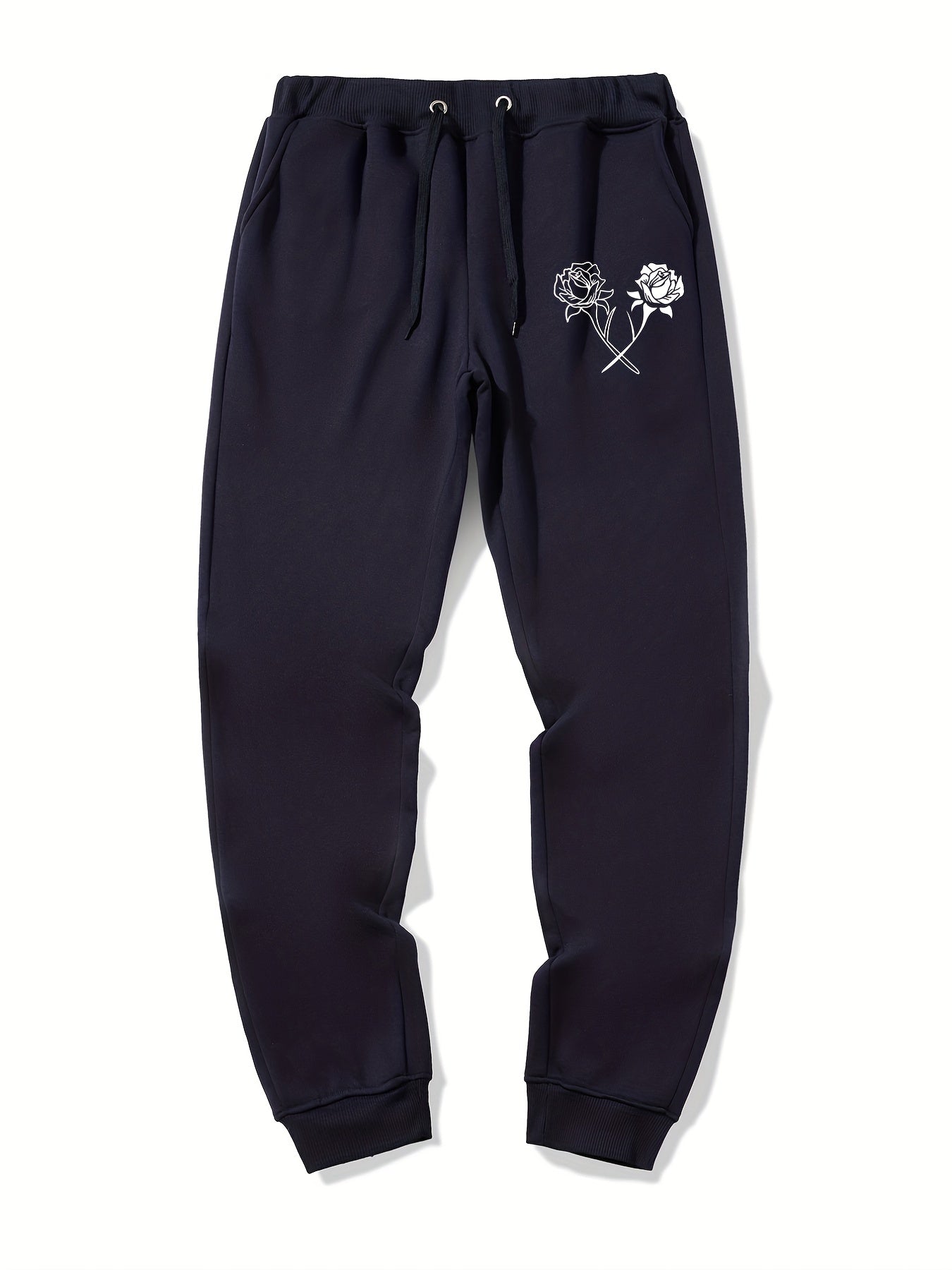 Dual Roses Casual Stretch Graphic Drawstring Joggers Men's Sweatpants