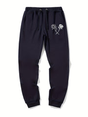 Dual Roses Casual Stretch Graphic Drawstring Joggers Men's Sweatpants