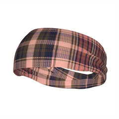 Men's Vintage Plaid Headband Soft Pink Lightweight Hairband Gym Running Non Slip